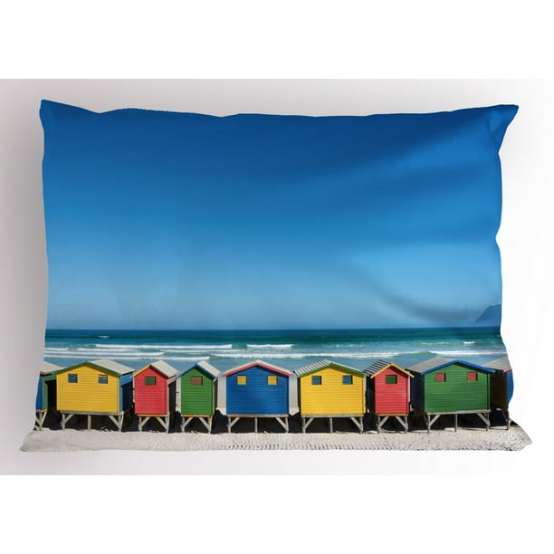 Travel Pillow Sham Colorful Bathhouses at Muizenberg Cape Town South