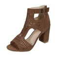 thumbnail image 7 of Gladiator Sandals for Women Open Toe High Block Heeled Summer Booties Breathable Cutout Ankle Strap Back Zipper Ankle Boots Brown Size 8.5, 7 of 7