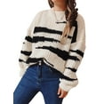 thumbnail image 2 of hirigin Fluffy Women Sweater Irregular Stripe Contrast Color Casual Loose Long Sleeves Pullover Tops Streetwear, 2 of 6