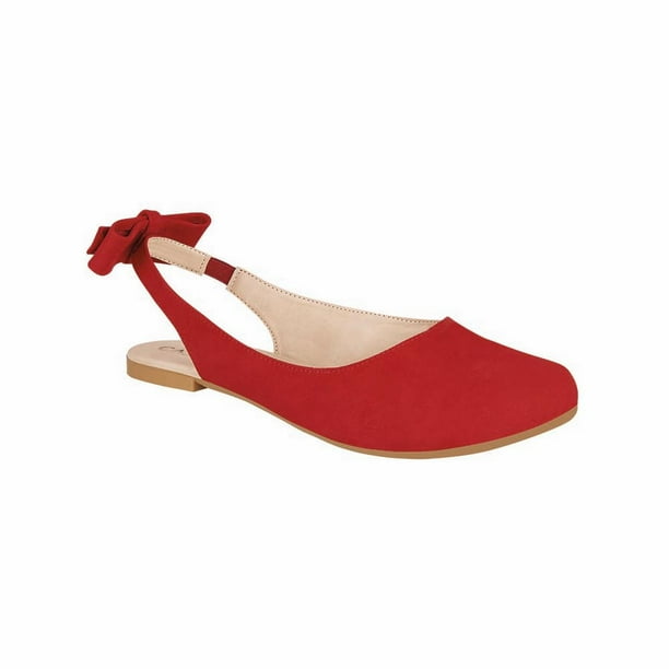 Zapato Mujer Piso Balerina Roja detalle moño punta redonda Castalia 059-46
