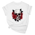 thumbnail image 6 of Xdegoge Skull And Red Rose Print Tee for Women Casual Crewneck Short Sleeve Graphic T-Shirt Comfortable Flattering Top Summer Essential for Halloween Gothic Style Lounge, 6 of 7