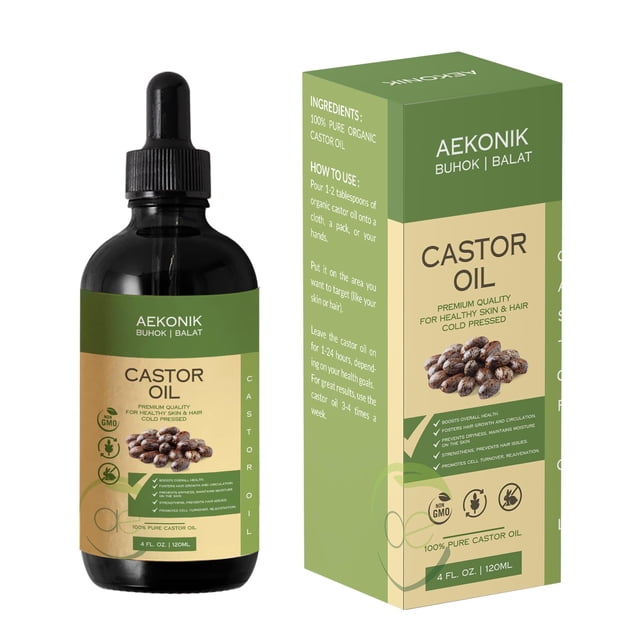 Aceite de ricino orgánico prensado en frío - Promueve el crecimiento del cabello, la salud del cuero cabelludo y la hidratación profunda - Propiedades curativas puras y naturales - Uso versátil para e