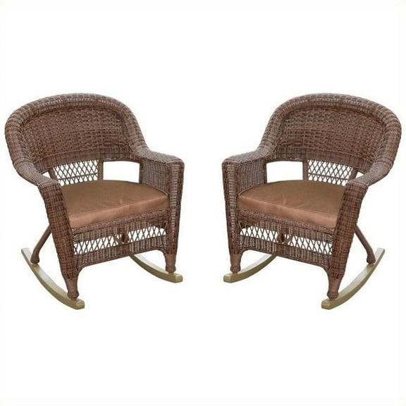 Jeco Wicker Chair in Honey with Tan Cushion (Set of 4)
