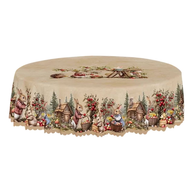 Round Easter Tablecloth Polyester Waterproof Stain Resistant Table Cover 152Cm for Easter Holiday Party Dining Room Kitchen