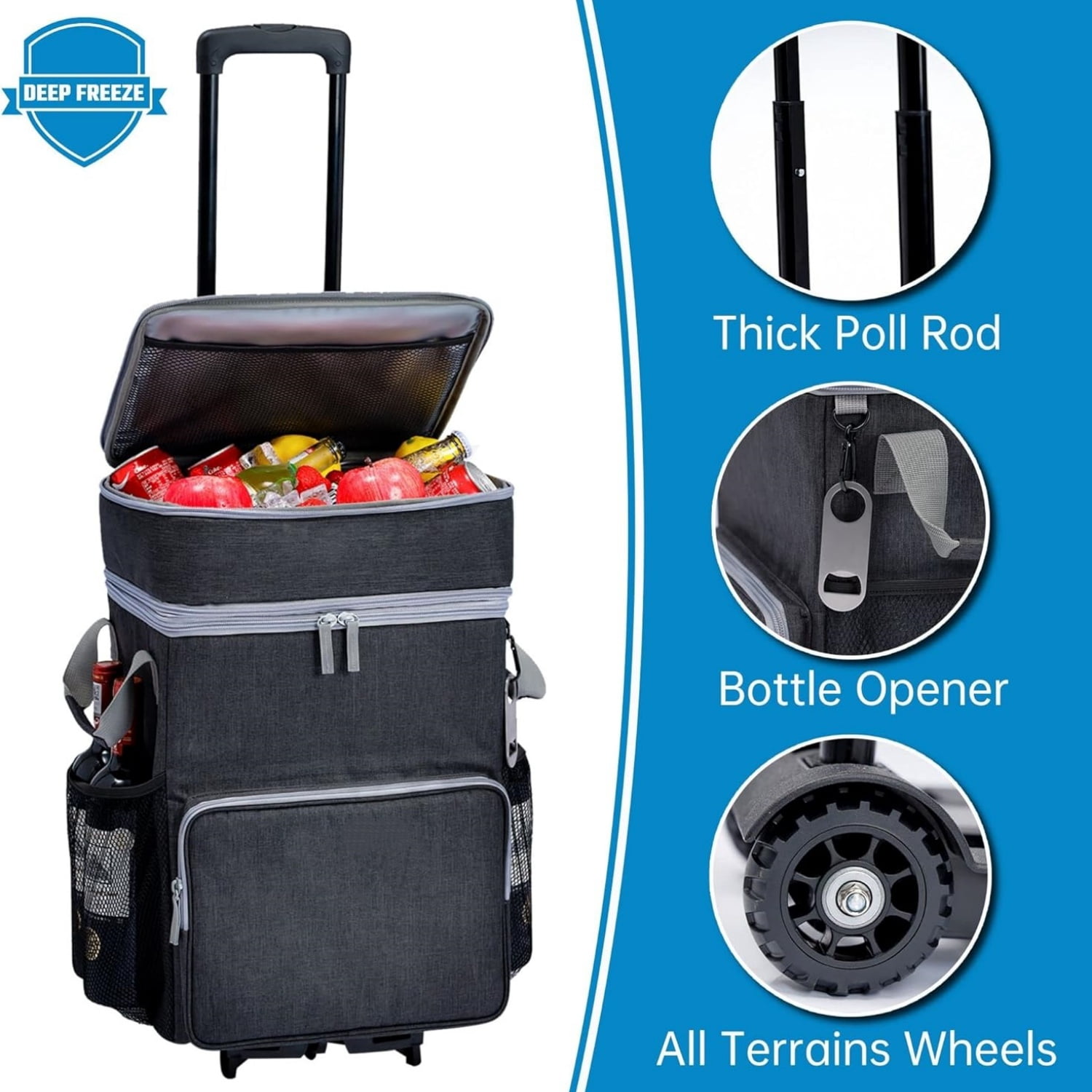72-Can Large Rolling Cooler, Leakproof Insulated Soft Cooler Bag with Wheels and Handle Collapsible for Beach Camping Patio Travel Outdoor