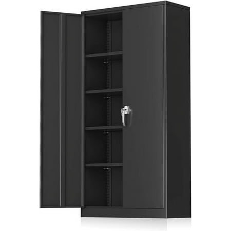 

Garage Cabinet with Lock 72 Metal Cabinet with Locking Doors and 4 Adjustable Shelves Lockable Tool Steel Cabinet for Home Office School Cement Grey