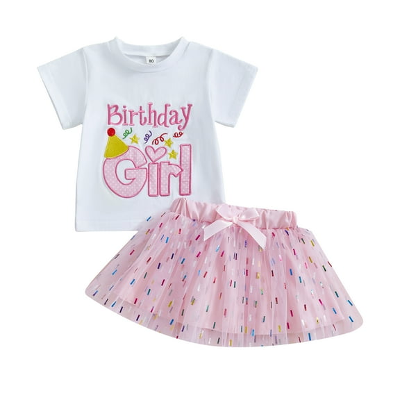 Okbabeha Toddler Baby Girl Birthday Outfit Letter Short Sleeve T-Shirt and Tutu Skirt Set 2 Piece Fall Dresses