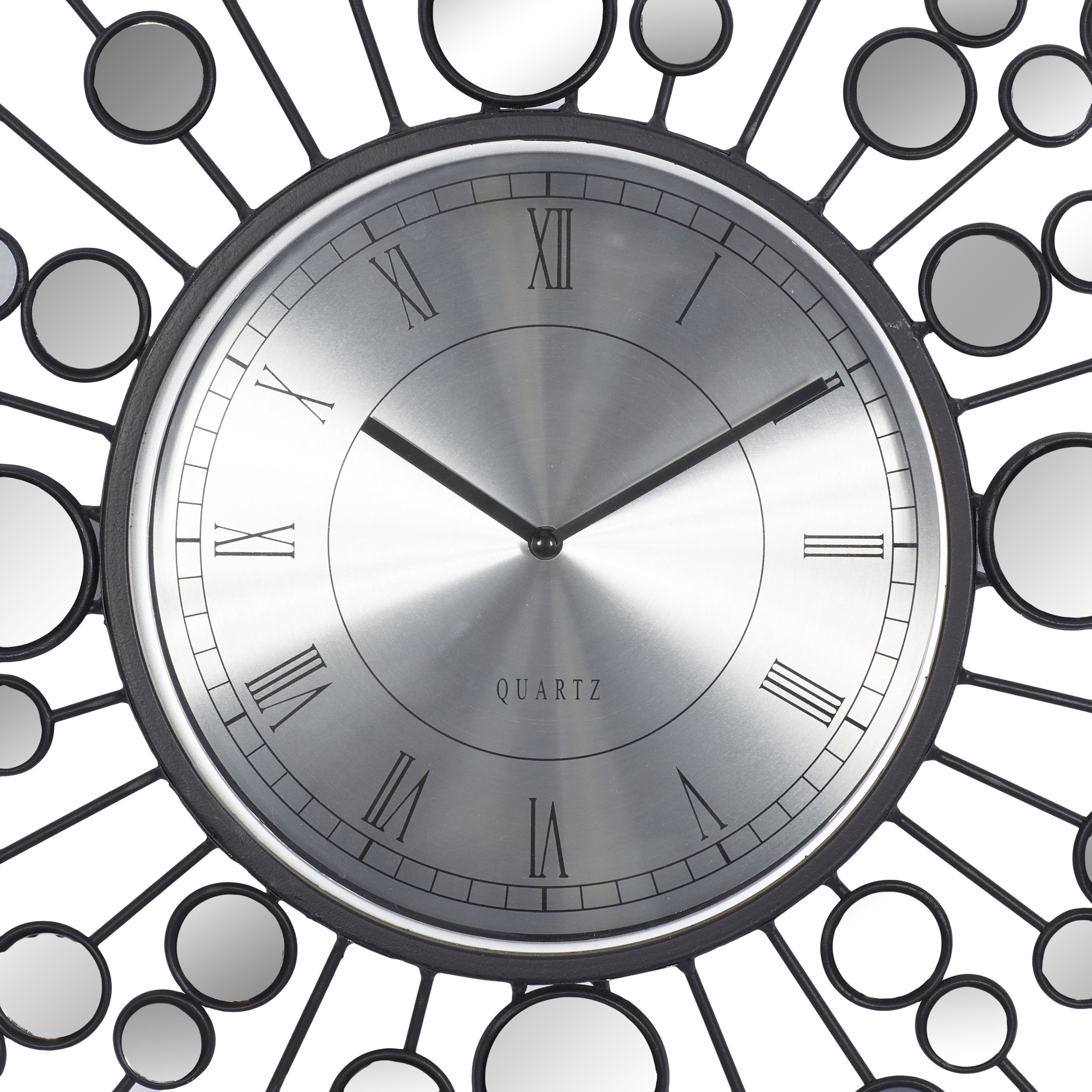 DecMode 26" Black Metal Starburst Radial Wall Clock with Mirrored Accents