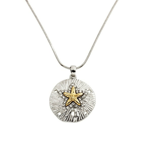 Starfish Pendant Necklace Rhinestone Crystal Gold & Rhodium Plated 17 Inch Snake Chain J0094