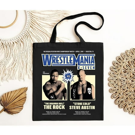 vintage WWE The Rock vs. Stone Cold Steve Austin Tote Bag Hoodie Wrestlemania-TH21482