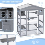 Petsfit Catio Outdoor Cat Enclosure , Outdoor Cat House with Large Front Door + Two Enter Door,59L x 35W x 71H,Grey