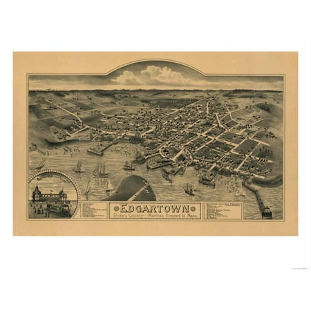Edgartown Harbor - Edgartown, Massachusetts - Panoramic Map Print Wall Art By Lantern Press
