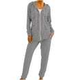 thumbnail image 3 of Two Piece Sweatsuit Sets for Women Long Sleeve Zip Up Hooded Jacket Jogging Pants Fall Casual Loose Lounge Tracksuit Sets, Gray, M, 3 of 5