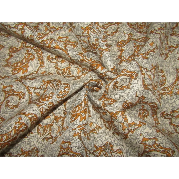 100% Linen Brown printed Fabric ~ 58quot; wide [11476]