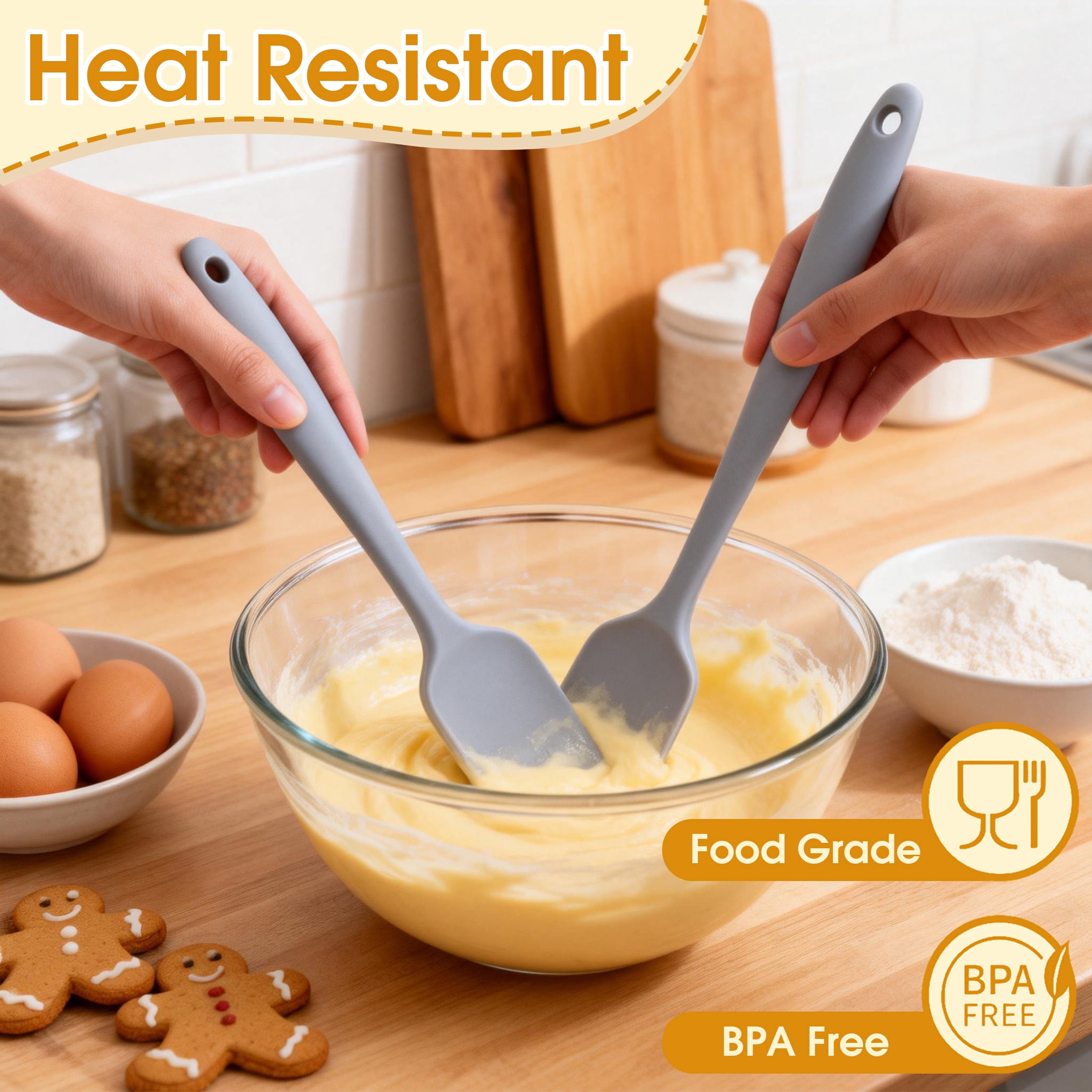 Silicone Rubber Spatula Set, 6 Pcs Food Grade Kitchen Silicone Spatula Set, Kitchen Utensils with Silicone Brush Heat Resistant Non Stick Spatula Silicone for Scraping, Baking, Cooking, Mixing