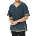 thumbnail image 4 of Camisas de Manga Corta de los Hombres Estilo Étnico Impreso Hendidura Cuello en V, Ligero Top Transpirable para la Primavera Y el Verano, 4 of 5