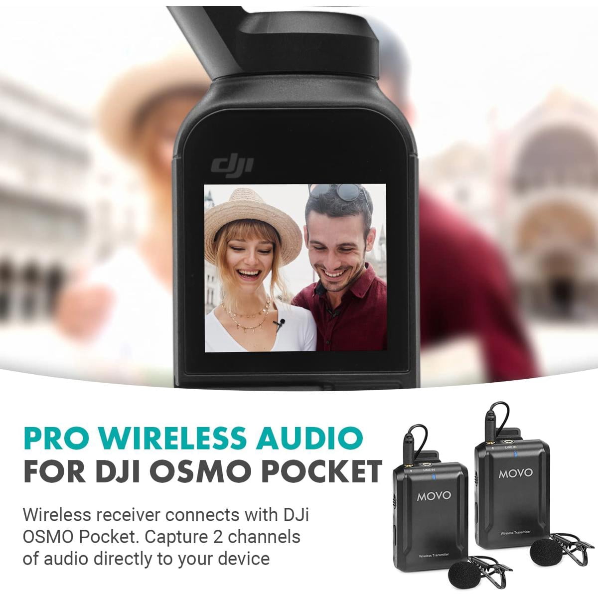 Movo Photo EDGE-OP-DUO Wireless Lavalier Microphone for DJI Osmo Pocket 1 and 2