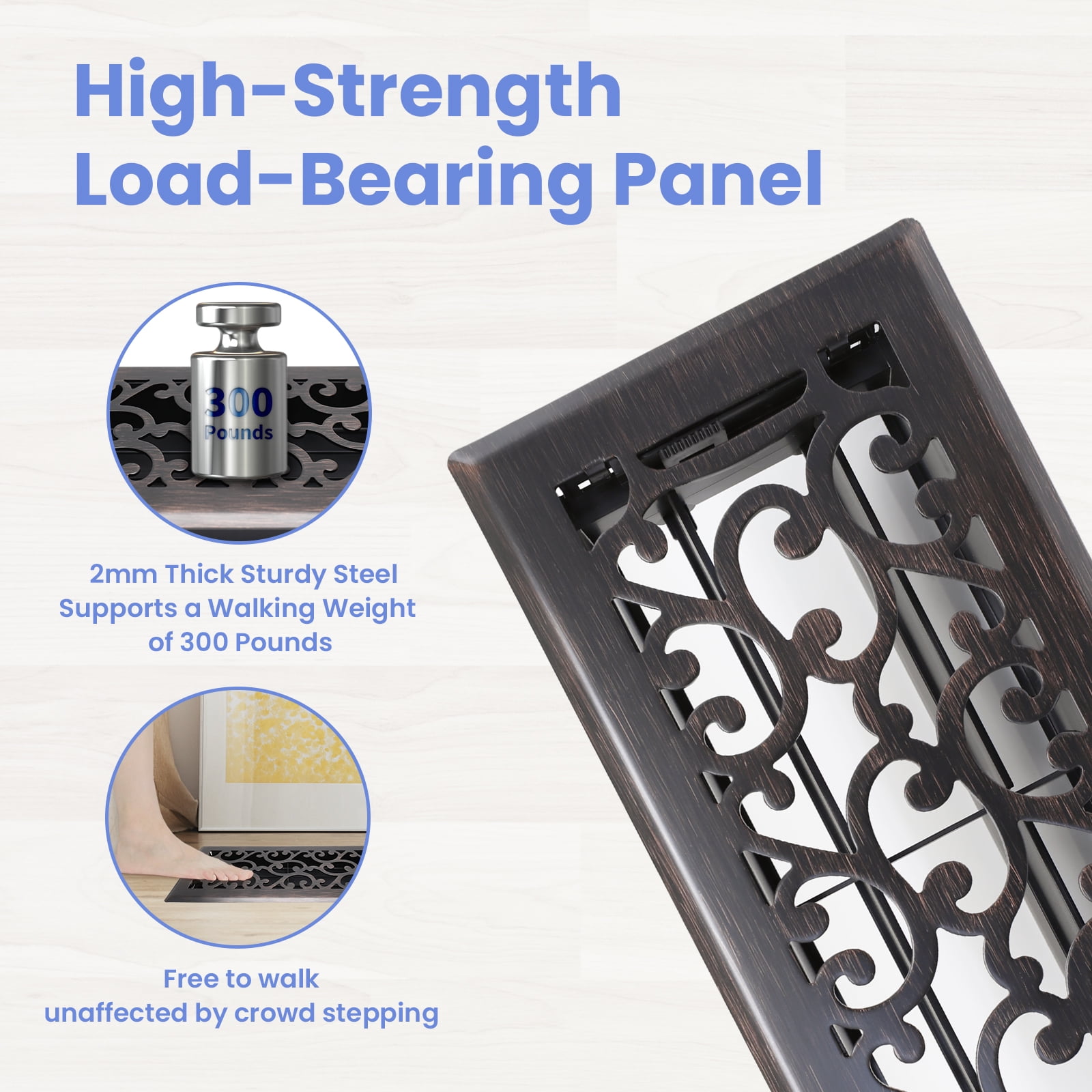 4x12 Inches 4 Pack Heavy Duty Walkable Floor Register - Easy Adjust Air Supply Lever Decorative Floor Vent Covers, Savannah Design Vent Covers for Home - Oil Rubbed Bronze