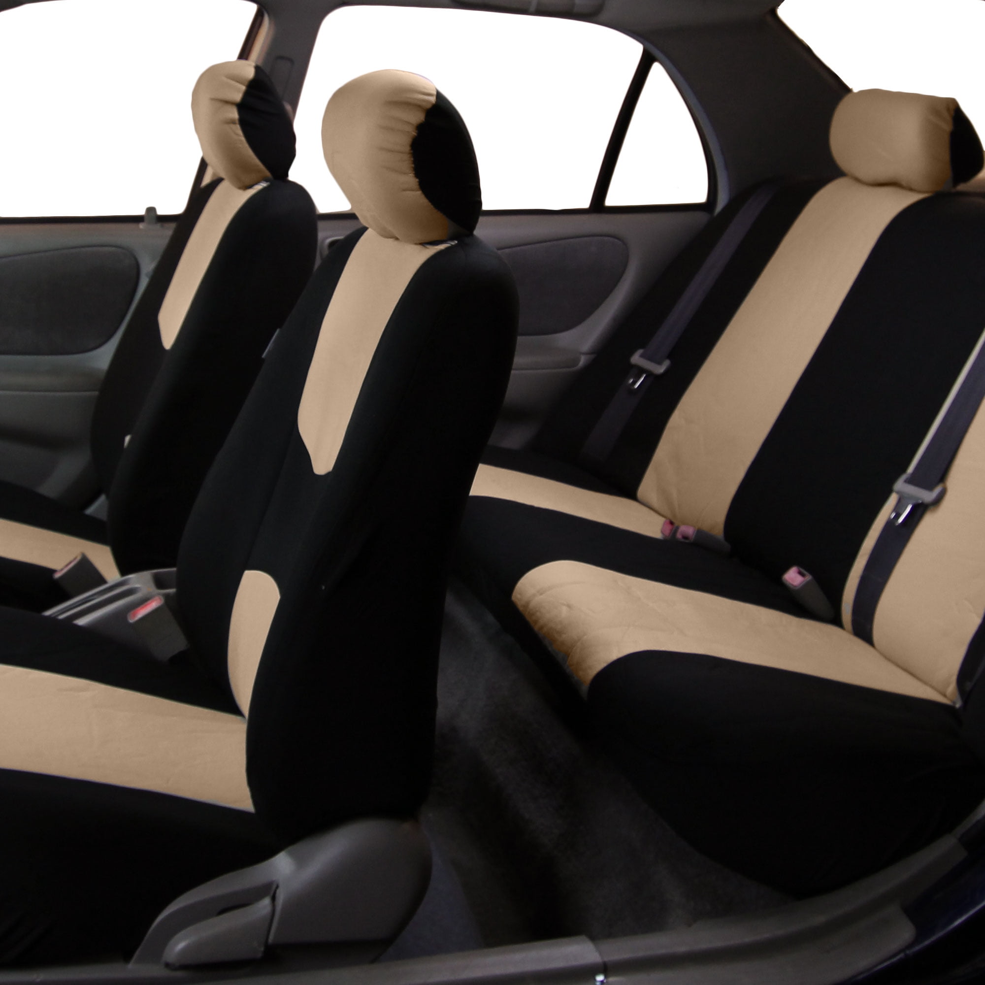 Fh Group Universal Flat Cloth Fabric Car Seat Cover Full Set Beige Fh Group Universal Flat Cloth Fabric Car Seat Cover Full Set Beige And Black Com