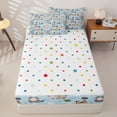thumbnail image 4 of Homewish Kids Kawaii Cat Zipper Twin Comforter Sets with Fitted Sheet and 2 Pillowcases, Blue Cartoon Animal Zipper Bedding Set, Polka Dots Reversible, 4pcs, 4 of 6