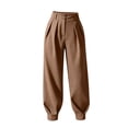 thumbnail image 4 of ClodeEU Women's High Waist Button Tapered Dress Pants with Pockets,Business Casual Work Trousers Brown,Women's Plus L, 4 of 7