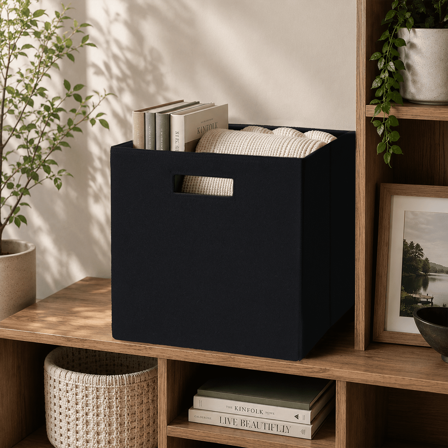 Better Homes & Gardens Collapsible Woven Cube Storage Bin, Black