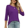 thumbnail image 3 of MOSHU 3 Pack 3/4 T Shirts for Womens Crew Neck Womens Shirts Dressy Basics Tees Casual Loose Fit Fall Tops, 3 of 10