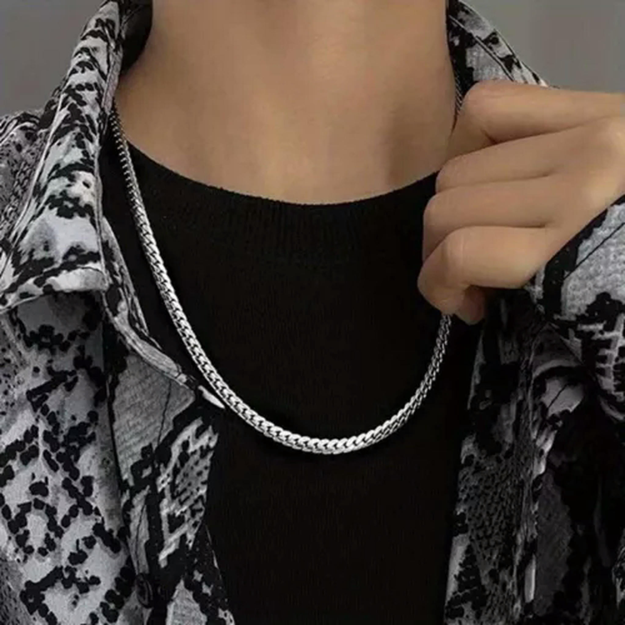 QQTDFG 925 Sterling Silver 5MM Sideways Chain Necklace For Men