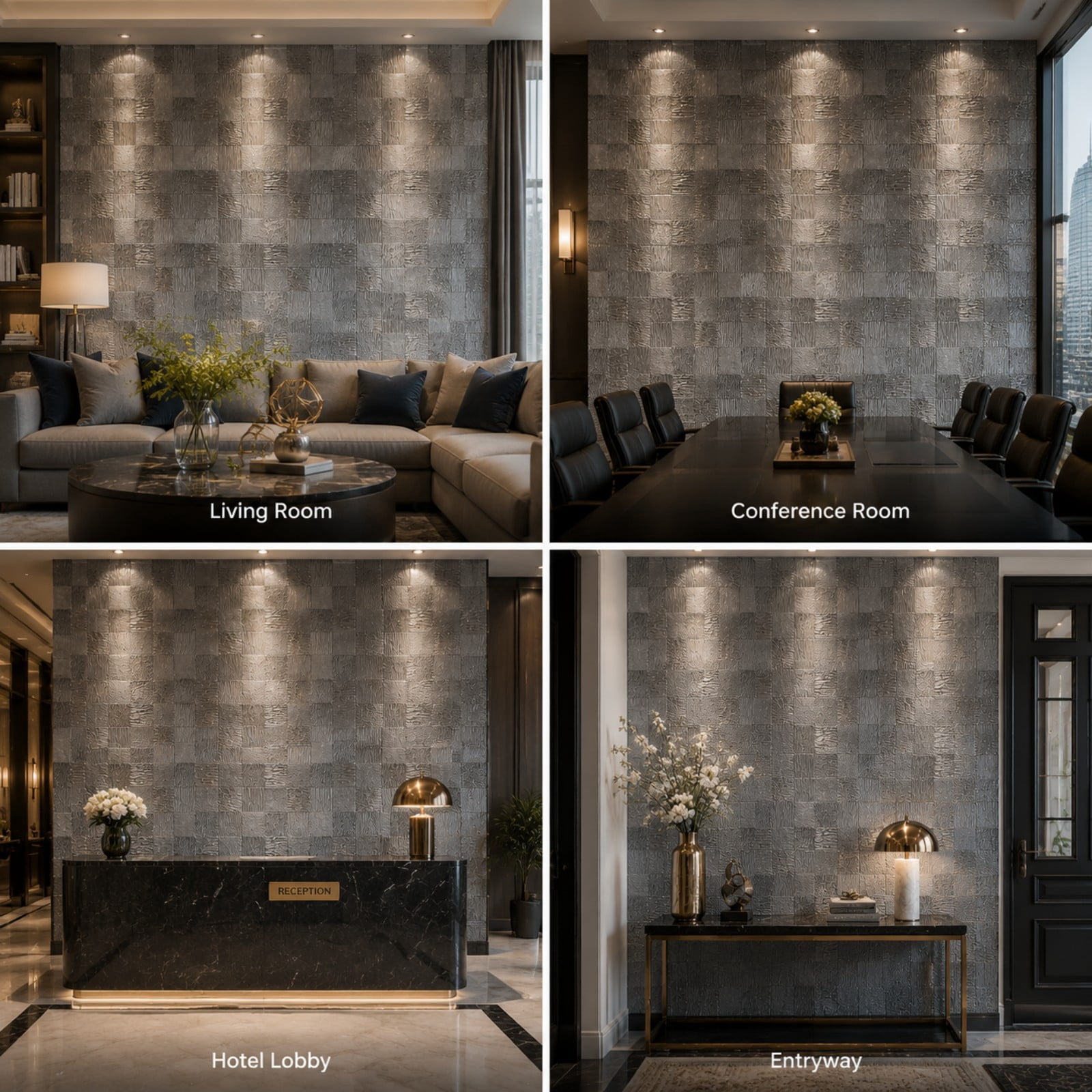 BEAUTYPEAK 5PCS 12"x 12" Textured 3D Metal Wall Panels for Interior Decor, Silver