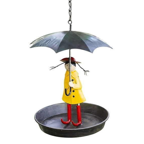 Yuedong Resin Crafts Metal Bird Feeder Multicolor Ornament 19*17*25cm/7.5*6.7*9.8in Girl And Umbrella Tree Hanging Plate