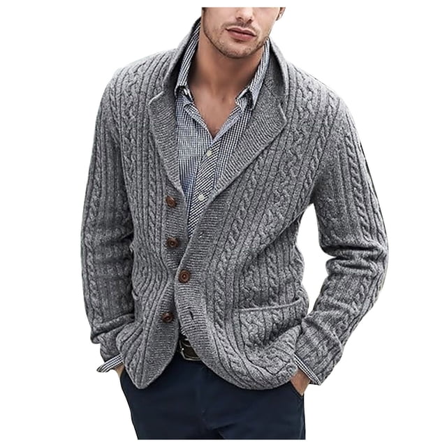 Dvkptbk Sweater Man Fashion Long Sleeve Wool Sweater Wool Sweater Button Pocket Knit Tops Clothes on Clearance