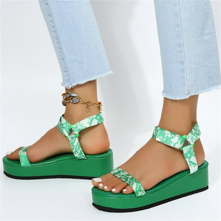 

Ladies Fashion Summer Canvas Colorful Tie Dye Round Toe Wedge Platform Sandals