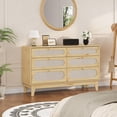 thumbnail image 1 of GloryStar Commode de Rangement en Rotin avec Ports USB, Coffre en Bois à 6 Tiroirs pour Chambre Ou Salon, Design Moderne Naturel, 1 of 9