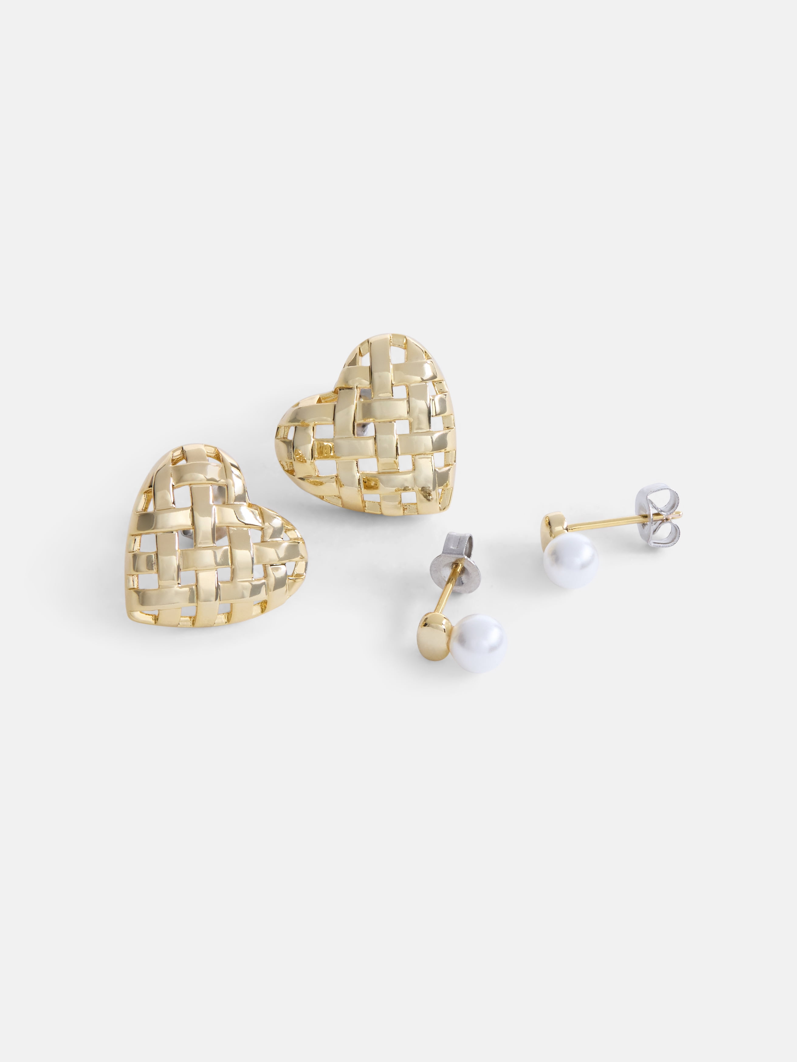Free Assembly Women's Demi Fine 14K Gold Plated Heart and Simulated Pearl Earring Set, 2-Pair