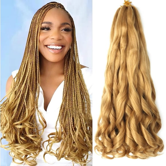shiyou-22 inch French Curly Braiding Hair 8 Pack Loose Wavy Spiral Curl Braids Crochet Hair Deep Wave Synthetic Extensions Pre Stretched Bouncy Braiding Hair (22 inch, 27#)