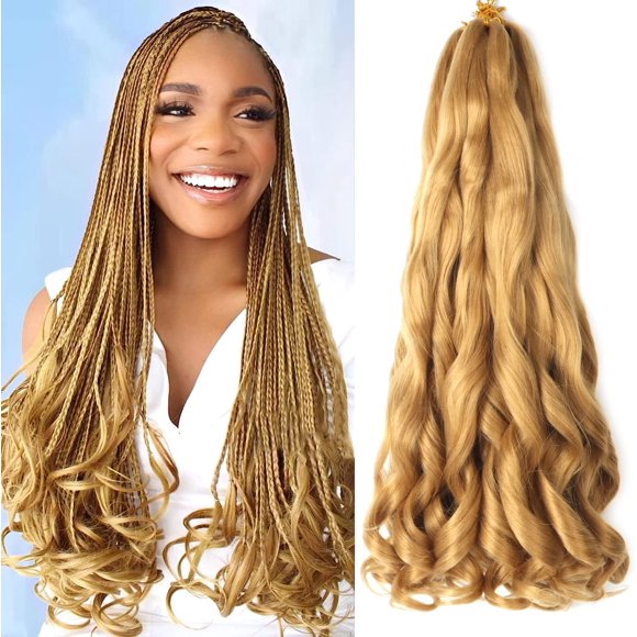 shiyou-22 inch French Curly Braiding Hair 8 Pack Loose Wavy Spiral Curl Braids Crochet Hair Deep Wave Synthetic Extensions Pre Stretched Bouncy Braiding Hair (22 inch, 27#)
