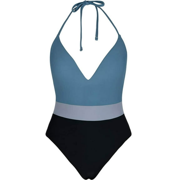 Babysbule Womens Swimsuits Women's Solid Color One-piece Deep V Sexy Buckle Design Bikini Swimsuit