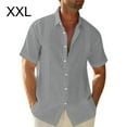 thumbnail image 4 of thinsony Traveling Casual Style Men's Button Down Shirt Summer Pool Party Solid Color Simple Design Slim Fit Tops Daily Clothes Grey XXL, 4 of 5