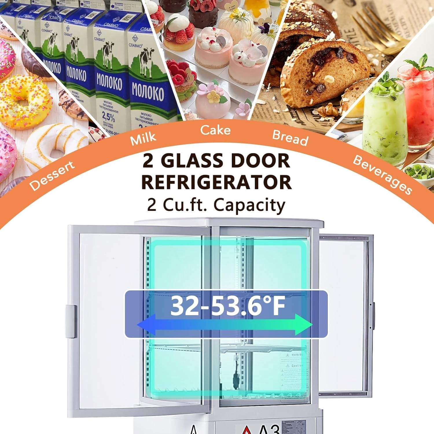 IdealHouse Commercial Refrigerator Display Cabinet, 2 Cu. ft. Beverage Cooler, Upright Glass Door Merchandiser with LED Lighting, Adjustable Shelves, Locking Casters, White