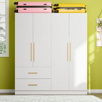 KULAGAGA Wardrobe Armoire with Hanging Rod and Large Drawer in White