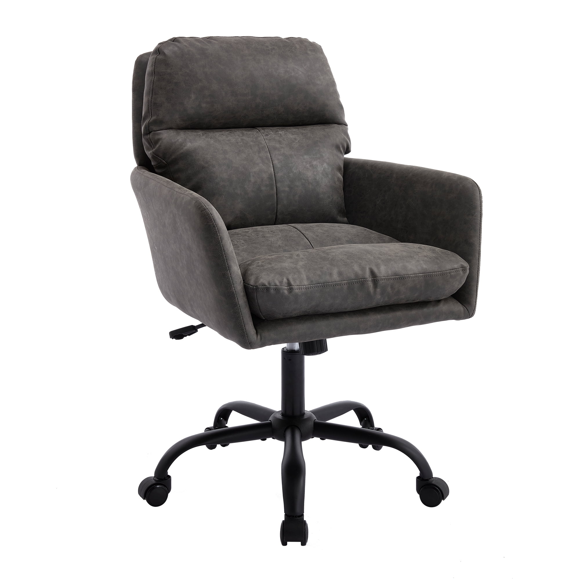 Ergonomic Executive Office Chair with High Back and Lumbar Support, Adjustable Height PU Leather Desk Chair, Swivel Rolling Computer Chair with Armrests for Home Office, Gray