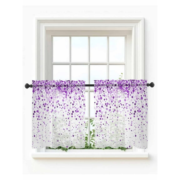 Purple Polka Dot Tier Curtains 24 Inch Length,Sheer Curtains for Bedroom Living Room,Abstract Modern Art Dots Watercolor Rod Pocket Voile Drapes Kitchen Curtains Small Half Window 27.5"x24" 2 Panels