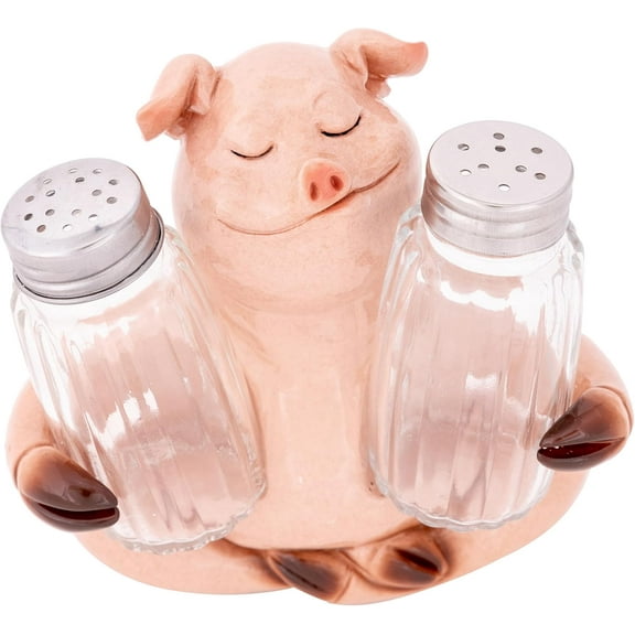 Pig Salt and Pepper Shakers Set Decorative Shakers with Glass Lids Cute Seasoning Holder Caddy for Farmhouse Kitchen Decor