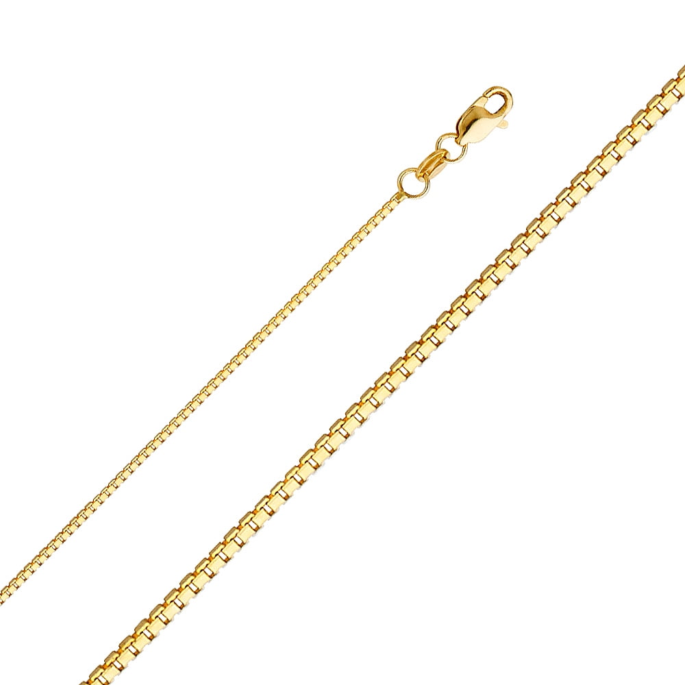 Wellingsale 14k Yellow Gold Polished Solid 1mm Box Link Chain Necklace with Lobster Claw Clasp - 18"