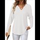 thumbnail image 3 of Blusas para Mujer, de Punto Gofre, de Larga, con Cuello en V y Muescas, Informales, Modernas, de Color Liso, Holgadas S, 3 of 8