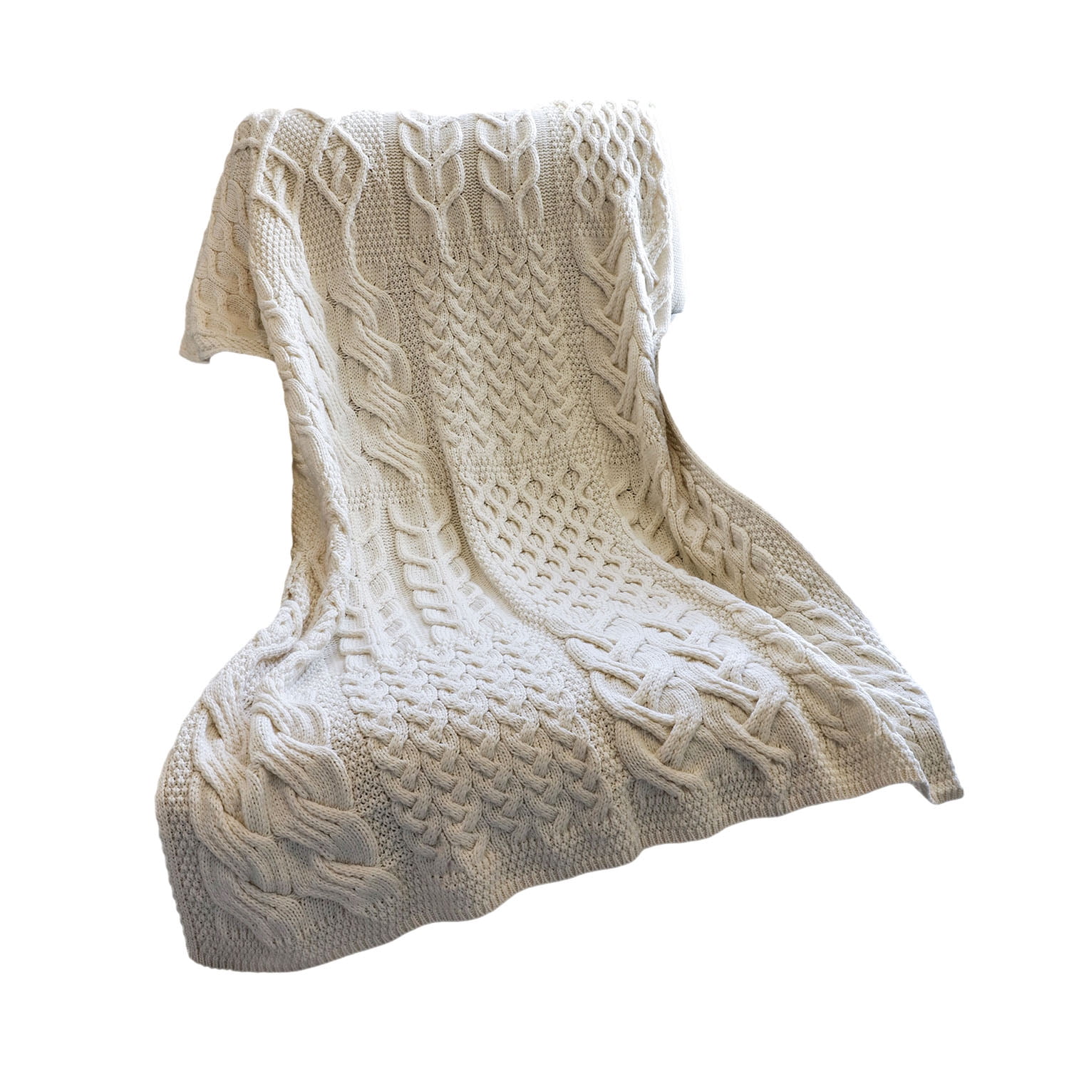 Aran Woollen Mills Patchwork Super Soft Merino Wool Knit Irish Throw