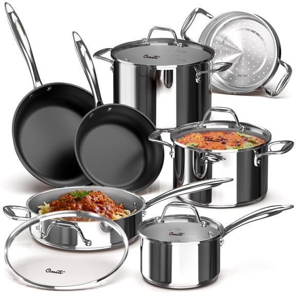 LTMATE 11-Piece Tri-Ply Stainless Steel Cookware Set