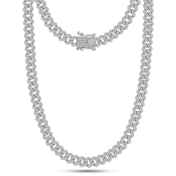 AFFY Cuban Chain Necklace for Men 6MM Width Round Lab Created Moissanite Double Row Chain Necklace In 14K White Gold Plated 925 Sterling Silver, 16 inch Length Gifts For Him (4.90 ctw)