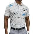 thumbnail image 2 of Dolkfu Gray Summer Tops Short Sleeve Button Collared Refreshing Tops Artistic Patchwork Geometric Polos Gray,S, 2 of 5