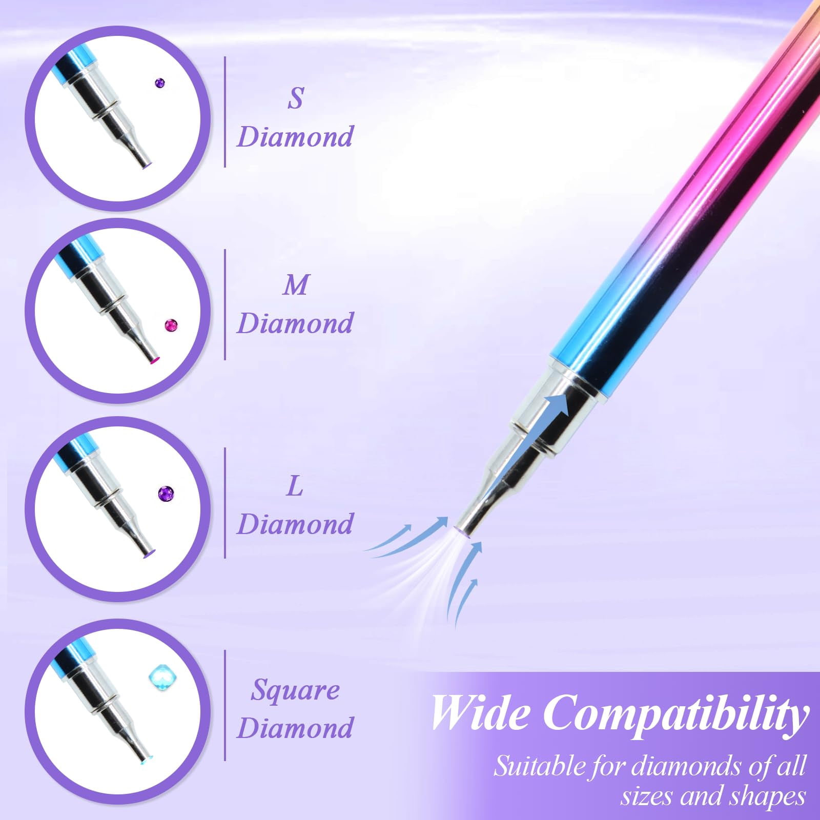 2 Pcs Diamond Painting Pens with Wax, Refillable Wax Pen, Rotating Glue Point Drill Pen for Nail Art Rhinestones, Diamond Art Accessories and Tools, Quickly Pick Up Beads Gems(Gradient Color)